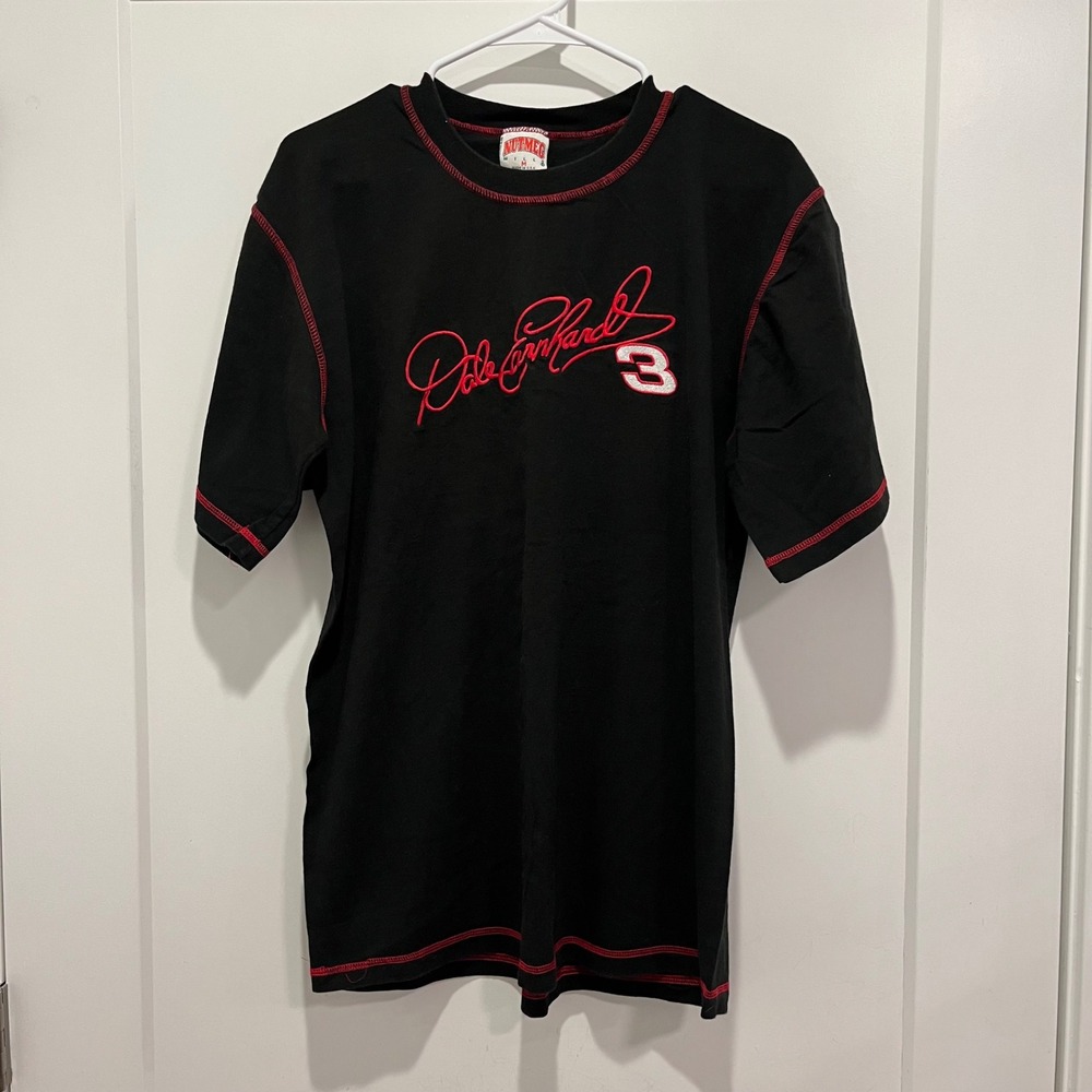 Nutmeg Mills Dale Earnhardt Signature T-Shirt Black Red Stitching Mens Medium